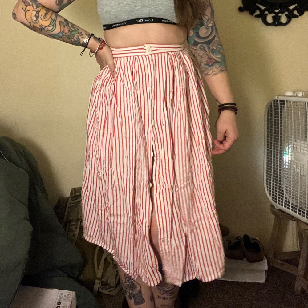 vintage candy stripe maxi button up skirt